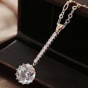 Dazzling Round Sun Flower CZ Long Pendant Necklace for Women, EVGG1112